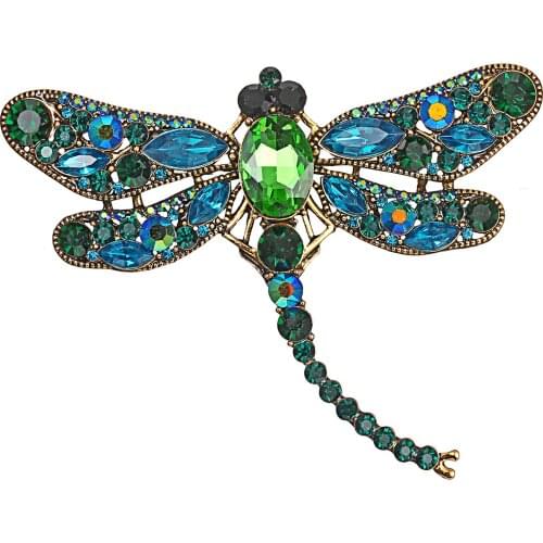 Large Crystal Retro Dragonfly Brooch Womens Insect Brooch Pin Fashion Dress Coat Accessories Cute Jewelry