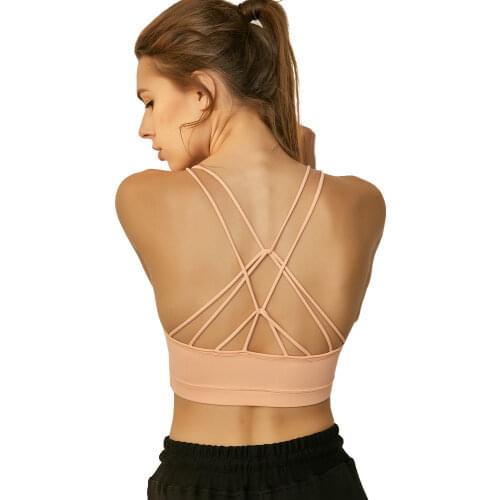 Active Wear Women Yoga Bra Push Up Cross Straps Nylon Solid Workout Femme Sport Underwear Fitness Bra Female Gym Top Sports Bra
