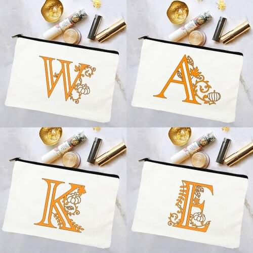 Halloween Alphabet Cosmetic Cases Casual Bag for Women Canvas Travel Lipstick Storage Makeup Handbag All Saints' Day Gift