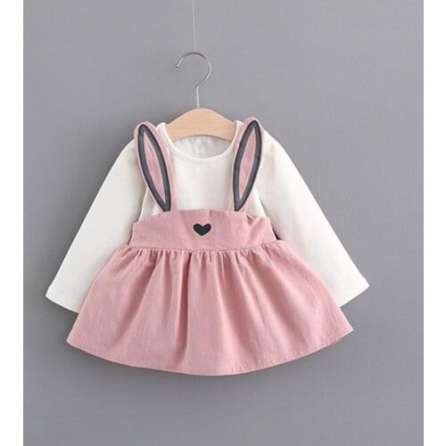 Kids Mini Dress 0-3 Years Old Autumn Baby Kids Dress Toddler Girl Cute Rabbit Bandage Suit Mini Dress