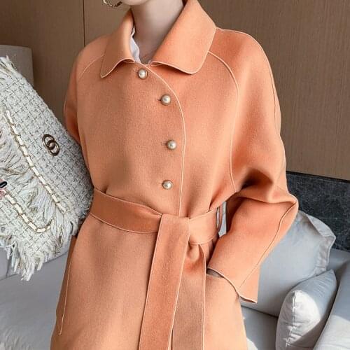 Elegant 100% Wool Coat Female Vintage Autumn Spring Woolen Jacket Women Korean Manteau Femme Hiver 2020 Ladies Blend Coats 1992
