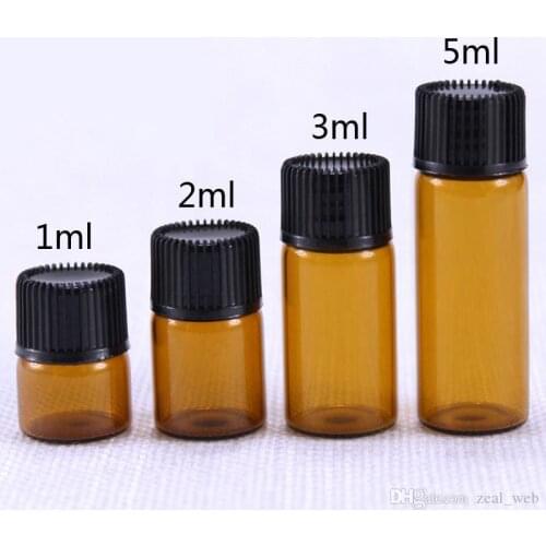 Oil Bottles for Essential Oils 2 ml/1ml Amber Glass Vials Bottles sample botle with Orifice Reducers and Black Caps