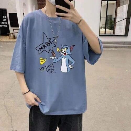 Short-sleeved T-shirt Mens Trend Hong Kong Wind Half Sleeve ins Summer Loose Joker Harajuku Wind Couples
