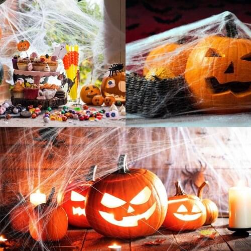 Artificial Spider Web Halloween Decoration Scary Party Scene Props White Stretchy Cobweb Horror House Home Decora Accessories