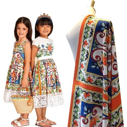 Italian Luxury Brand 100% Polyester Printed Fabric Parent-child Clothing Shirt Fabrics Cloth Per Meter for Dress Material