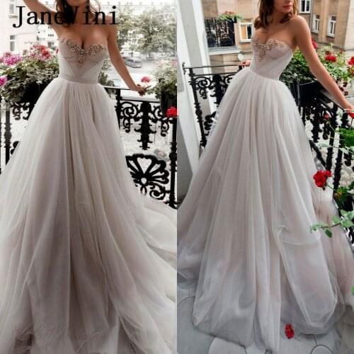 JaneVini 2020 Sexy Tulle Long Prom Dresses Sweetheart Crystal Pearls Sleeveless A Line Puffy Women Formal Party Gowns Customize