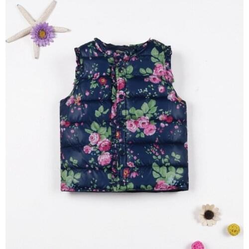 JUNSHANANGEL 2-6Years Autumn Winter Sweet Floral Childrens Girls Outerwear Jackets Cotton Warm Kids Vest For Girl Waistcoat