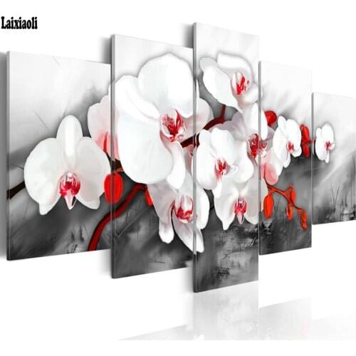 Full Square 5D DIY Diamond Painting new white orchid flower Diamond embroidery Cross Stitch Rhinestone Mosaic decoration 5pcs