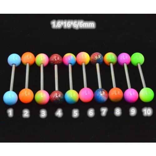 100pcs Body Jewelry Tongue/ Nipple Shield Ring Barbells Straight Bar 14G Double Coloful Candy Balls Body Piercing Jewelry