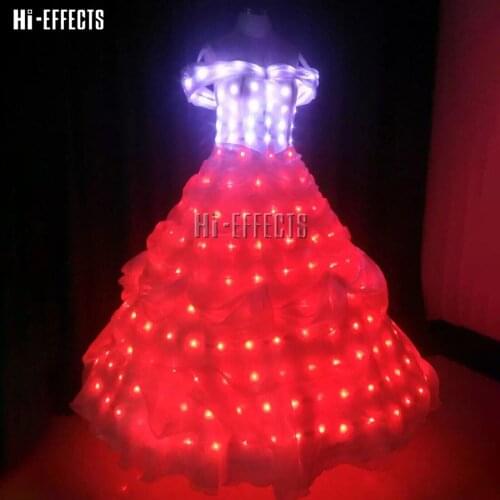 LED lighting costume long evening dress led luminous gala dress remote control colorful ballroom dance clothing party stage wear