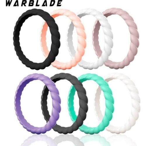 Fashion 3mm Thin Braided Silicone Ring For Women Wedding Rings Sports Hypoallergenic Crossfit Flexible Woven Rubber Finger Ring