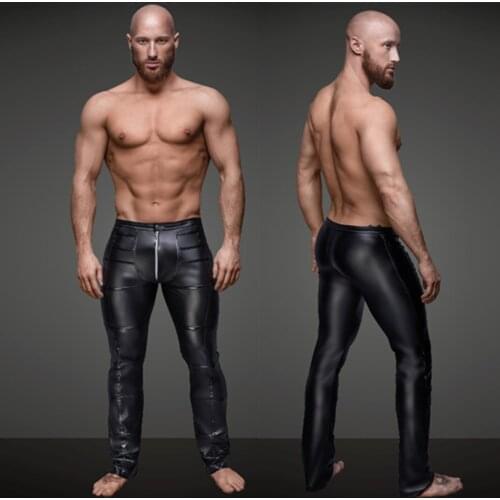 S-XXL Hot New Sexy Men Wetlook Shiny Faux PU Leather Pants Shiny Trousers Nightclub Stage Performance Singers Dancer