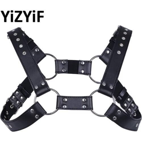 Faux Leather Body Chest Harness Men Lingerie Strap Adjustable Suspenders Belt Nightclub Costume With Buckles Metal O-ring Straps