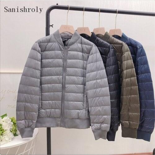 Sanishroly Autumn Winter Mens Thin Down Coat Ultra Light White Duck Down Parka Jacket Male Short Baseball Outwears Tops SE1104