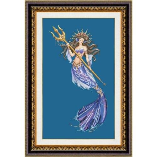 DreampatternHeiress of Atlantis cross embroidery kits aida fabric 18ct 14ct 11ct denim blue cotton thread beads stitch craft