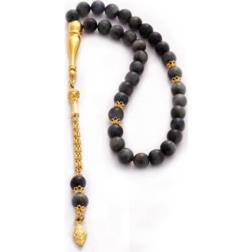 Natural Tiger-Eye Gold Plated 925 Silver Tassel 33 Beads For Prayer Tasbih Rosary Men Women Meditation Jewelry From Turkey