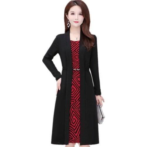 New Arrival Autumn 2020 Korean Style Women Fashion Vintage Plus Size L-5xl Faux Two Piece Beaded Floral Cube Printing Dress 8146