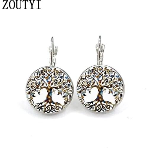 New / glamorous fashion retro life tree earrings, convex and concave glass inlaid earrings jewelry