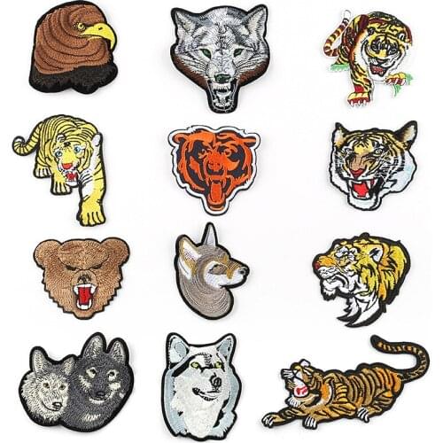 Dangerous Ferocious Animal Totem Emblem Eagle Wolf Bear Tiger 3D Diy Iron on Embroidered Sticker Patch