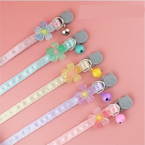 Small Dog Cat Collar Round Ear Safety Buckle Adjustable Anti-suffocation Pet Supplies Luminous Anti-lost Flower Cat Bell Collar