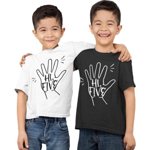 Hi，FIVE Not synthetic Print Kids Cotton Tshirt Children Cute Clothes Boy/Girl Summer O-Neck Baby T-shirt