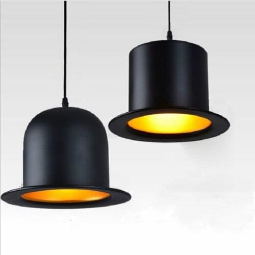 Retro Pendant Lamp Jazz Top Hat Aluminum Pendant Lamp 220v Outside Black Inside Golden Bar Counter Bedroom Cafe Lamp WJ11