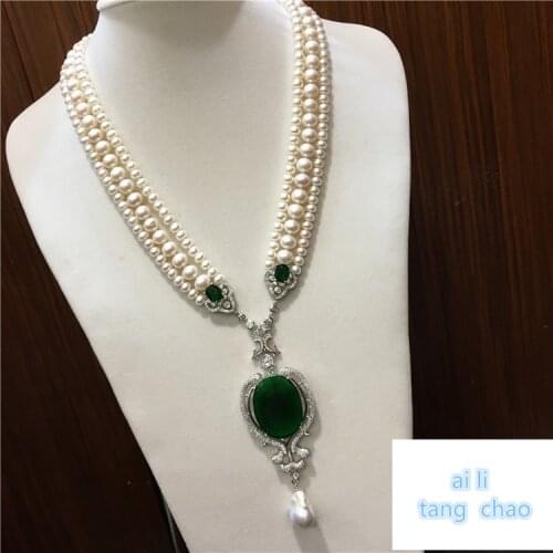 Hand knotted white natural freshwater pearl luxury multilayer sweater chain necklace fashion jewelry