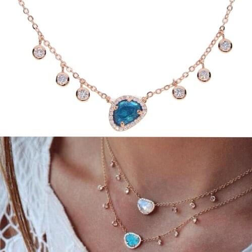 Luxury women necklace big big blue clear AAA+CZ with drop mini cz charm choker necklace 2019 spring new arrival parry wedding