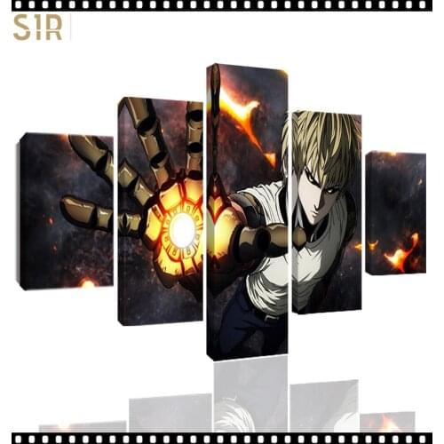 Saitama Wall Art 5 Pieces Canvas Painting One Punch Man Poster Pictures Home Decor Living Room HD Printed Game Poster Anime