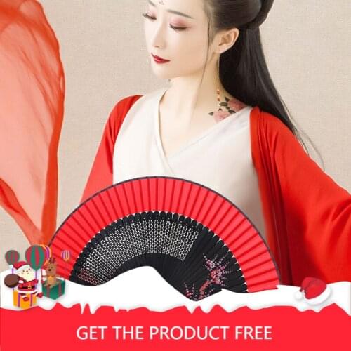 Long Bone Hand-Painted Fan Womens Ancient Fan Folding Fan Womens Chinese Style Folding Fan Hanfu Ancient Fan