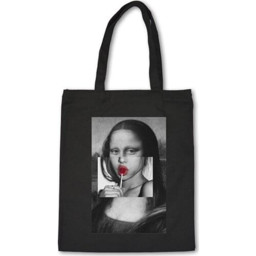 Vintage Mona Lisa Print Funny New Fashion Large Capacity Art Summer Shoulder Canvas Bag Female Shopping Bag Eco Bag Tote David