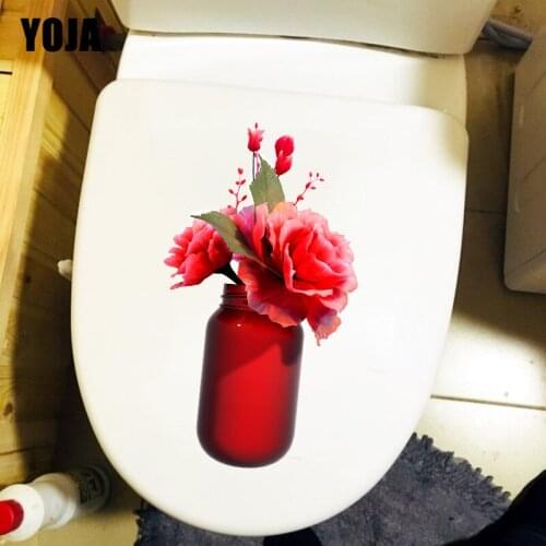 YOJA 14X24.7CM Bright Bottle Of Flowers Living Room Wall Sticker Fashion WC Toilet Decor T1-1855