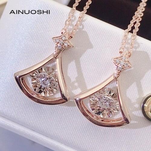 AINUOSHI 18K Gold Round Cut 0.065ct Natural Diamond Ster Skirt Dancing Pendant Necklace Exquisite Shining Jewelry For Women 18