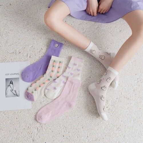 2021 Womens Socks for Spring and Summer Ins Fashion Lolita Mesh Cotton Breathable Red College Style Girl Socks Thin for Summer