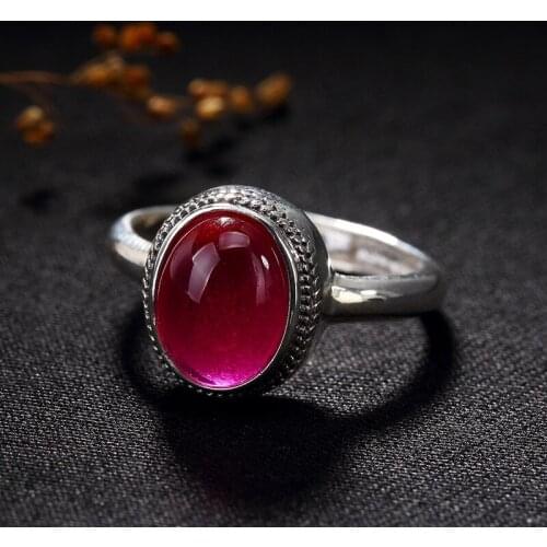 S925 pure silver retro Thai silver woven mosaic pomegranate red corundum Huang Yusui opening female ring wholesale