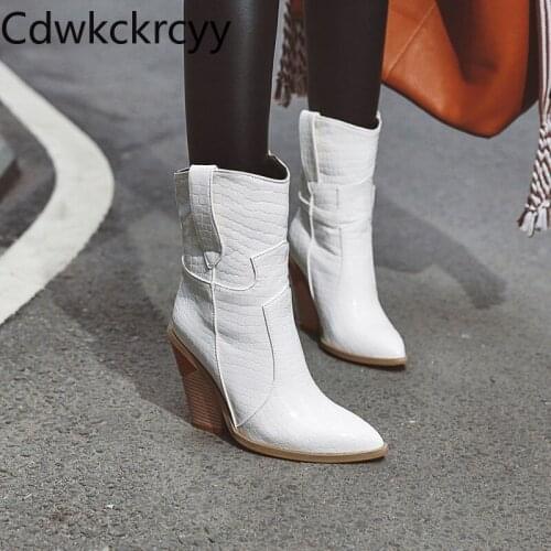 Winter The New Europe and America fashion Pointed Thick heel Knight boots white sexy Plus velvet Keep warm High heel Women boots