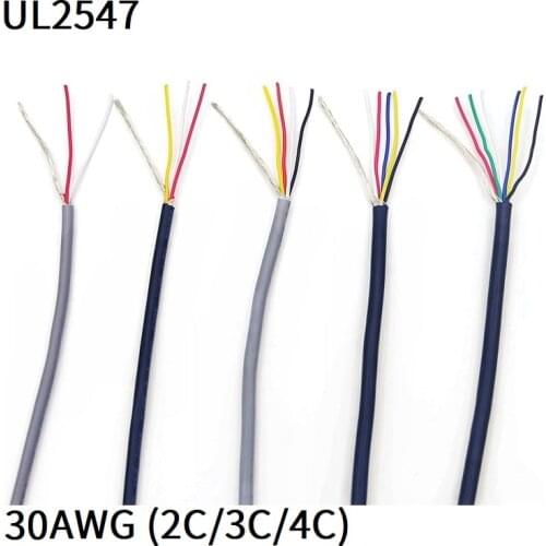 1M 30AWG Shielded Wire 2Core 3Core 4Core PVC Insulated Channel Audio Speaker Headphone Line Signal Control Copper Cable UL2547