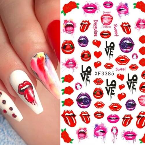 1 pcs 3D Fashion Nail Art Sticker Sexy Red Lips Design 3D Adhesive Decal Manicure Nail Art Decoration Tip Slider Accessory New