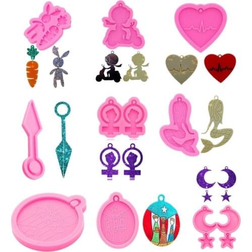 13MC Silicone Keychain Mold Resin Silicone Rabbit Heart Moon Star Earrings Pendant Mold DIY Keychain Decor Resin Mold Tools