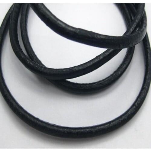 16.4 Feet Black Round Real Genuine Leather Cord 4mm Jewelry Bracelet String