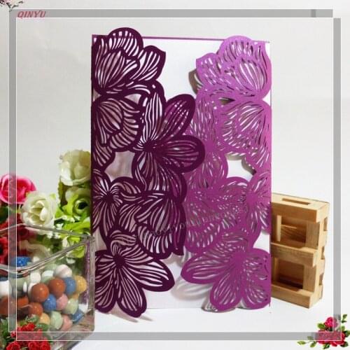 2018 10pcs Vertical Laser Cut Flower Invitations Cards Kits For Wedding Bridal Shower Birthday Invitation 20 Colors 5ZSH072
