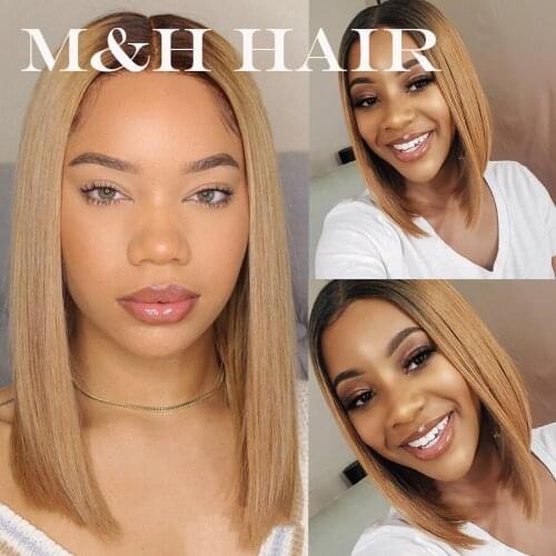 4 1B 27 Bob Wig Short Cut Lace Front Closure Human Hair Wigs Brown Honey Blonde Ombre Colored Lace Frontal Wigs For Black Women