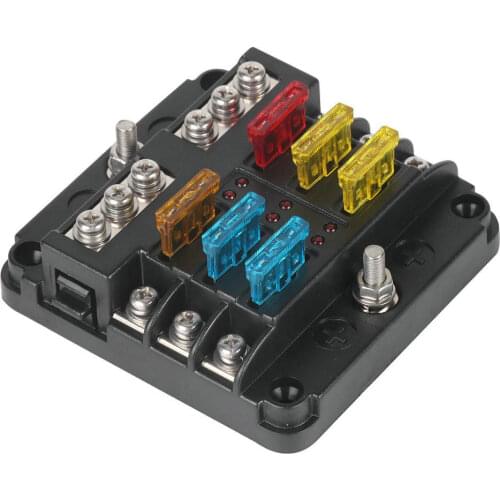 6 Way Durable Car Fuse Box ATO ATC Fuse Boxes Fuse Holder 12V-32V High-low Temperature and Environmental Protection Materials