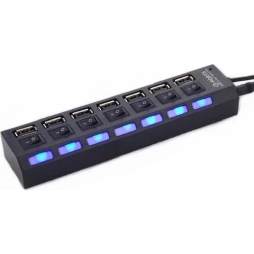 7 Ports USB 2.0 Adapter High Speed Multi-interface Hub Power on/off Independent Switch Indicator Light Seven-bit Splitter