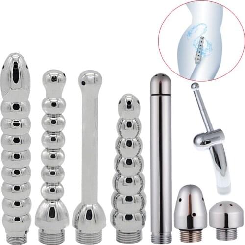 7 Types Unisex Metal Anal Douche Shower Enema Bidet Faucets Vaginal Washing Cleaning Nozzle Head Butt Plug Anus Dilator Sex Toys