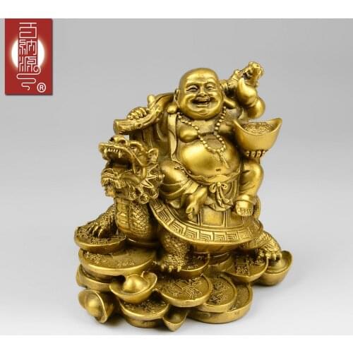Baina source pure copper Maitreya ornaments Lucky Dragon turtle laugh Fona Fu Feng Shui decoration crafts furnishings