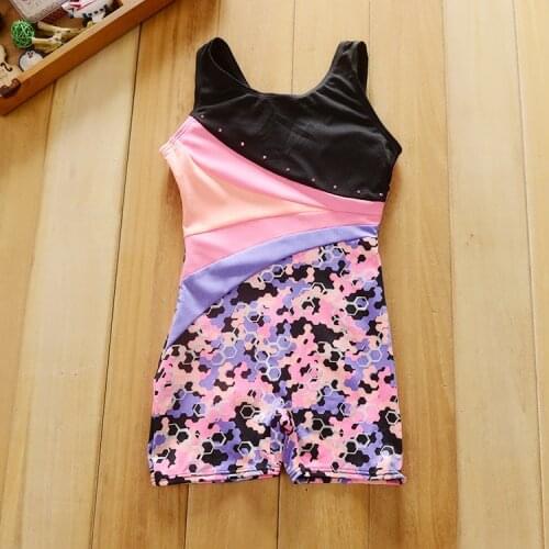 Ballet gymnastics biketard for girls sleeveless leotard printing fabric rhinestone dance wear gymnastic leotard