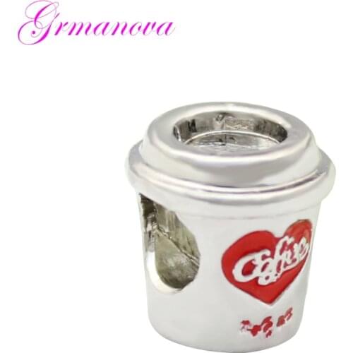 Beads charm red heart-shaped coffee cup European fashion jewelry making bracelet amulet Fit Pandora Bracelet Womens DIY Jewelry