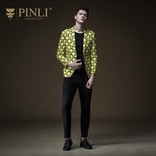 Free shipping New fashion 2019 mens male autumn slim printed white yellow suit jacket tide blazer coat B191106267