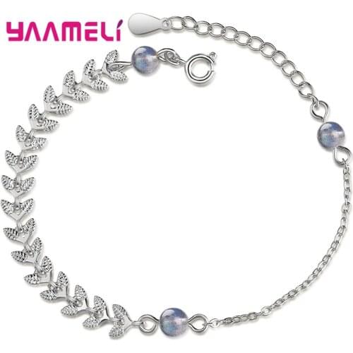 Valentines Bracelet Gift for Wife Girlfriend Solid 925 Sterling Silver Natural Moonstone Strand Tree Branch Leaf Bangle